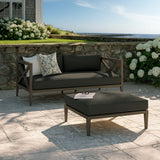 Roan Outdoor Patio Teak Wood Loveseat and Ottoman Set in Weathered Gray Flint