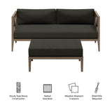 Roan Outdoor Patio Teak Wood Loveseat and Ottoman Set in Weathered Gray Flint
