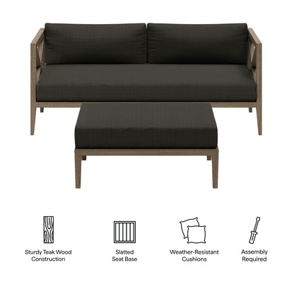Northlake Outdoor Patio Teak Wood Loveseat and Ottoman Set by Furniture for America