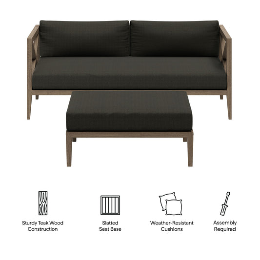 Northlake Outdoor Patio Teak Wood Loveseat and Ottoman Set by Furniture for America