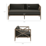 Roan Outdoor Patio Teak Wood Loveseat and Ottoman Set in Weathered Gray Flint