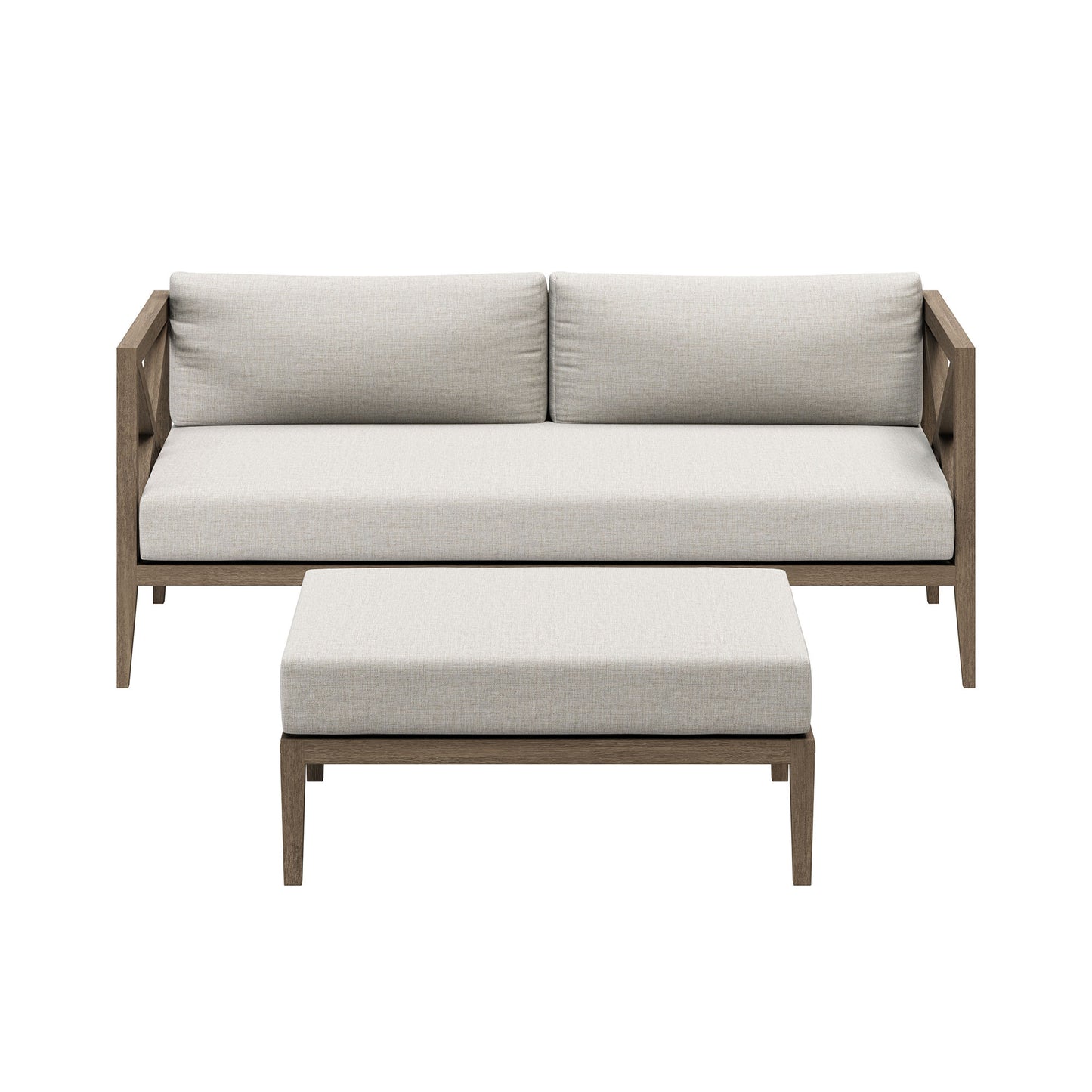 Northlake Outdoor Patio Teak Wood Loveseat and Ottoman Set by Furniture for America