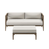 Roan Outdoor Patio Teak Wood Loveseat and Ottoman Set in Weathered Gray Pebble