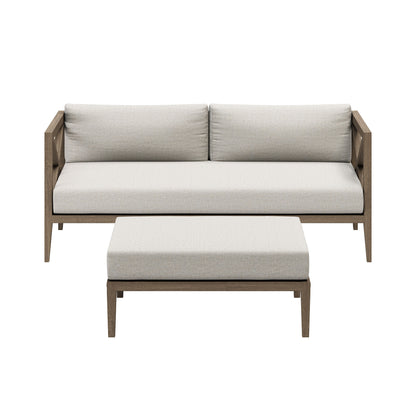 Northlake Outdoor Patio Teak Wood Loveseat and Ottoman Set by Furniture for America