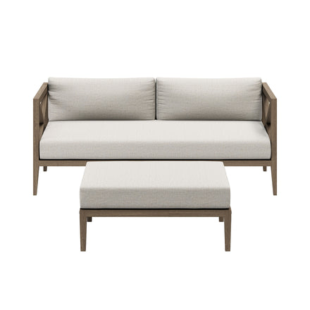 Northlake Outdoor Patio Teak Wood Loveseat and Ottoman Set in Weathered Gray Pebble
