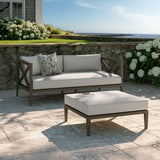 Roan Outdoor Patio Teak Wood Loveseat and Ottoman Set in Weathered Gray Pebble