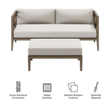 Roan Outdoor Patio Teak Wood Loveseat and Ottoman Set in Weathered Gray Pebble