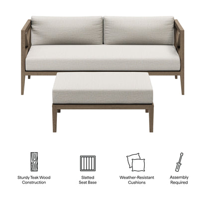 Northlake Outdoor Patio Teak Wood Loveseat and Ottoman Set by Furniture for America