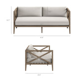 Roan Outdoor Patio Teak Wood Loveseat and Ottoman Set in Weathered Gray Pebble