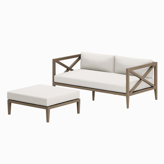 Northlake Outdoor Patio Teak Wood Loveseat and Ottoman Set by Furniture For America