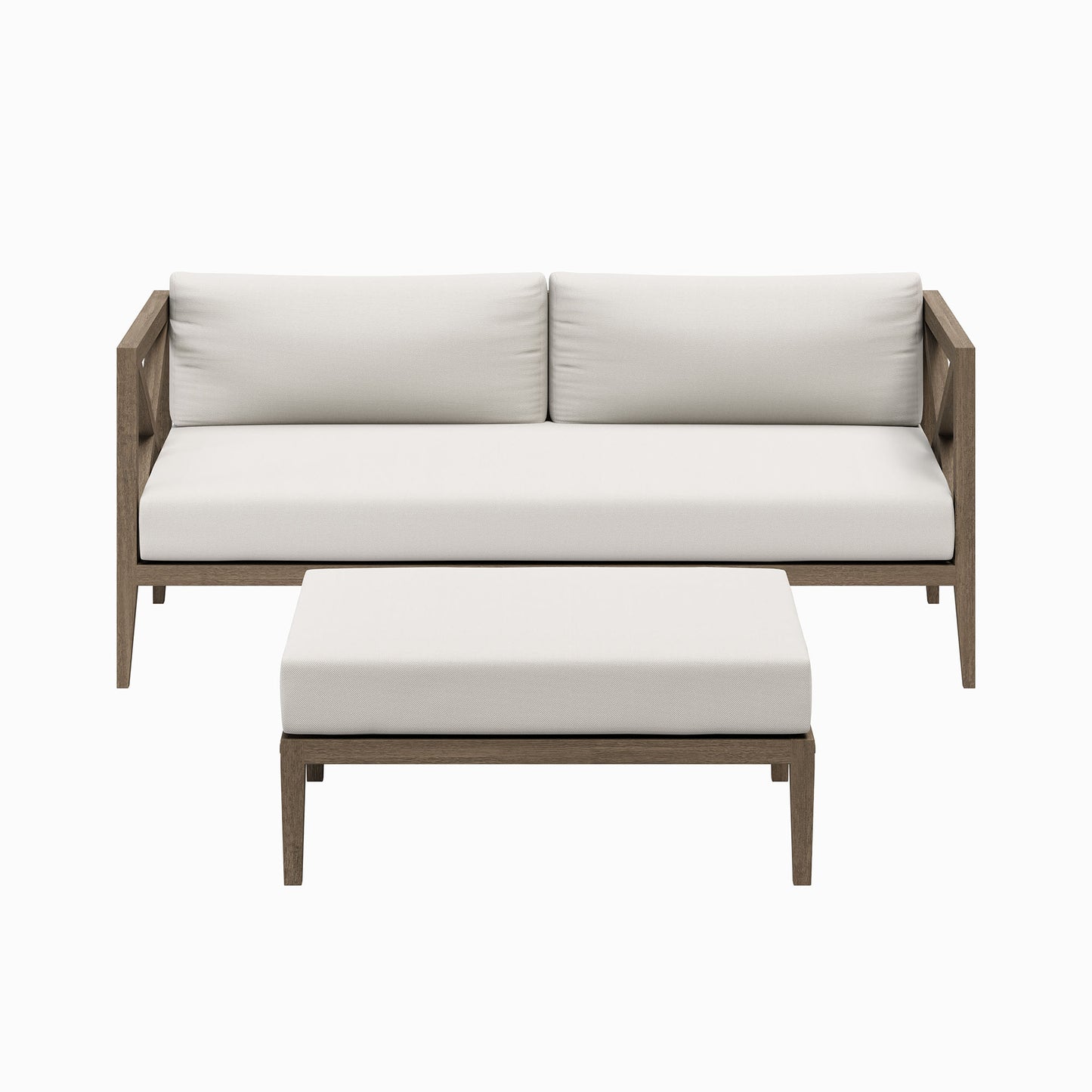 Northlake Outdoor Patio Teak Wood Loveseat and Ottoman Set by Furniture For America