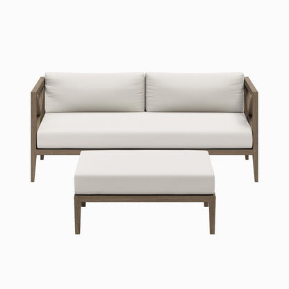 Northlake Outdoor Patio Teak Wood Loveseat and Ottoman Set by Furniture For America