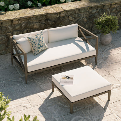 Northlake Outdoor Patio Teak Wood Loveseat and Ottoman Set by Furniture For America