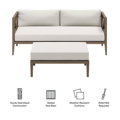 Northlake Outdoor Patio Teak Wood Loveseat and Ottoman Set by Furniture For America