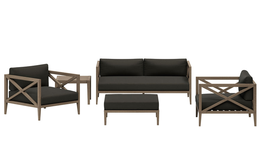 Roan 5-Piece Outdoor Patio Teak Wood Furniture Set in Weathered Gray Flint