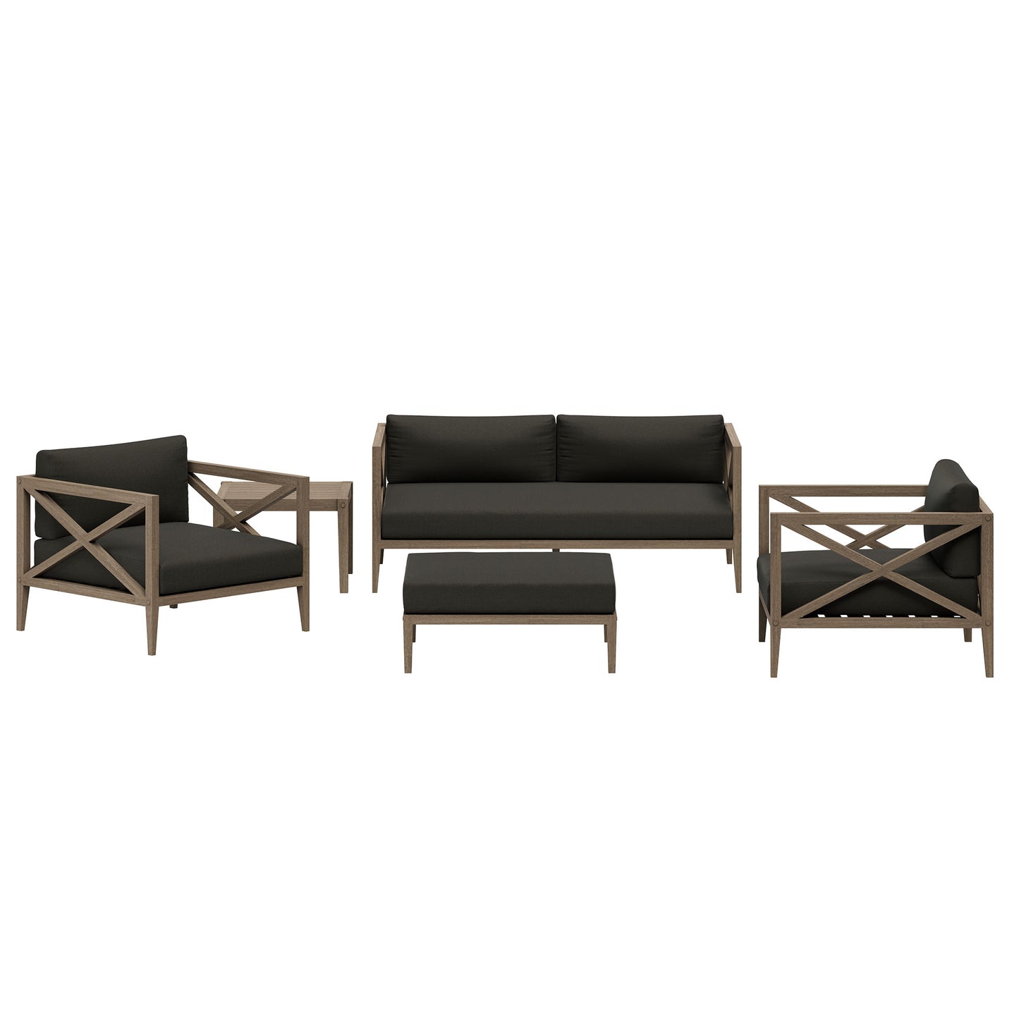 Roan 5-Piece Outdoor Patio Teak Wood Furniture Set in Weathered Gray Flint