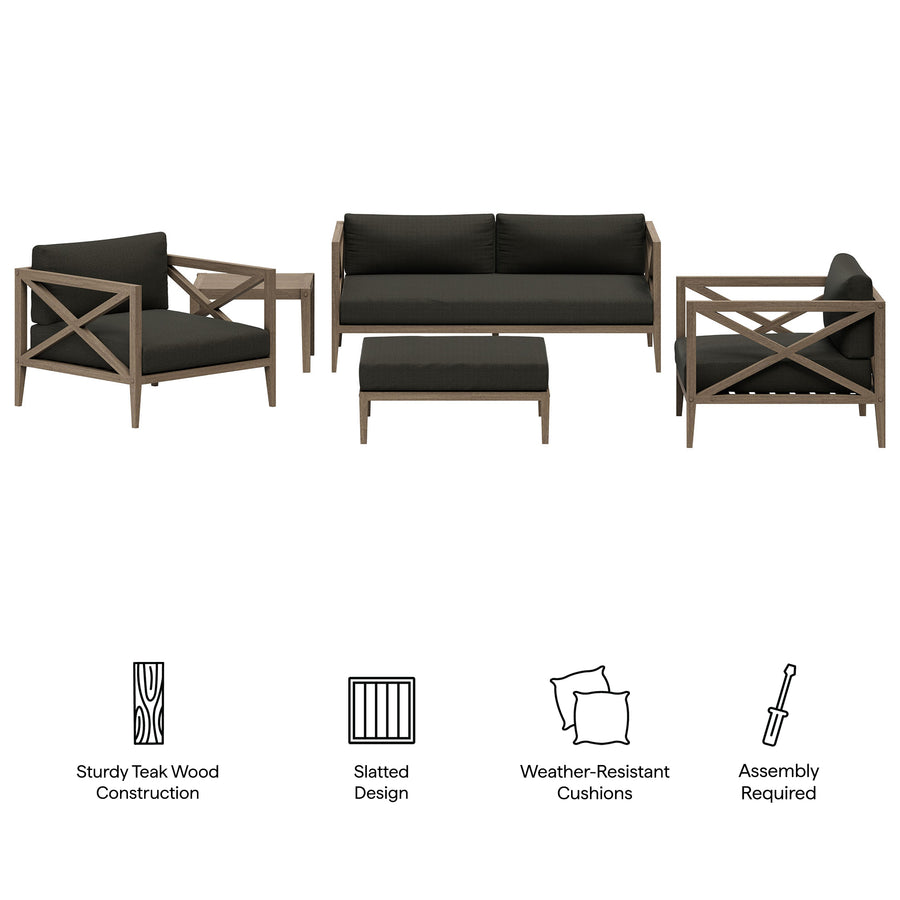 Roan 5-Piece Outdoor Patio Teak Wood Furniture Set in Weathered Gray Flint