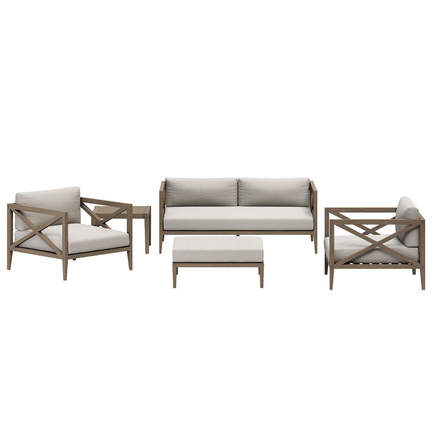 Roan 5-Piece Outdoor Patio Teak Wood Furniture Set in Weathered Gray Pebble