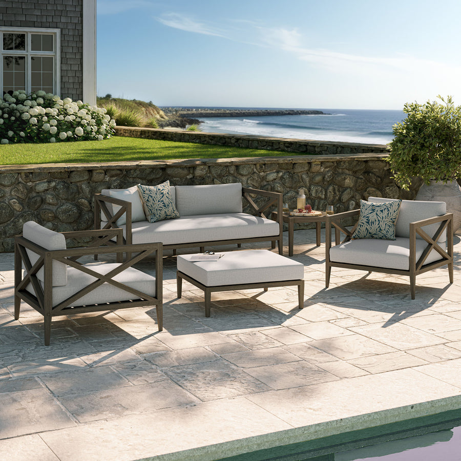 Roan 5-Piece Outdoor Patio Teak Wood Furniture Set in Weathered Gray Pebble