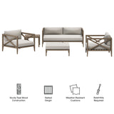 Roan 5-Piece Outdoor Patio Teak Wood Furniture Set in Weathered Gray Pebble