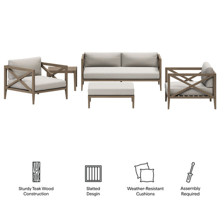 Northlake 5-Piece Outdoor Patio Teak Wood Furniture Set in Weathered Gray Pebble
