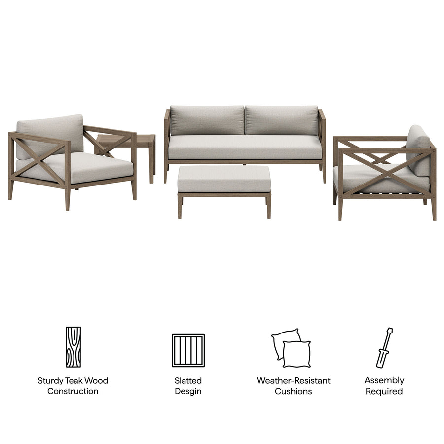 Roan 5-Piece Outdoor Patio Teak Wood Furniture Set in Weathered Gray Pebble