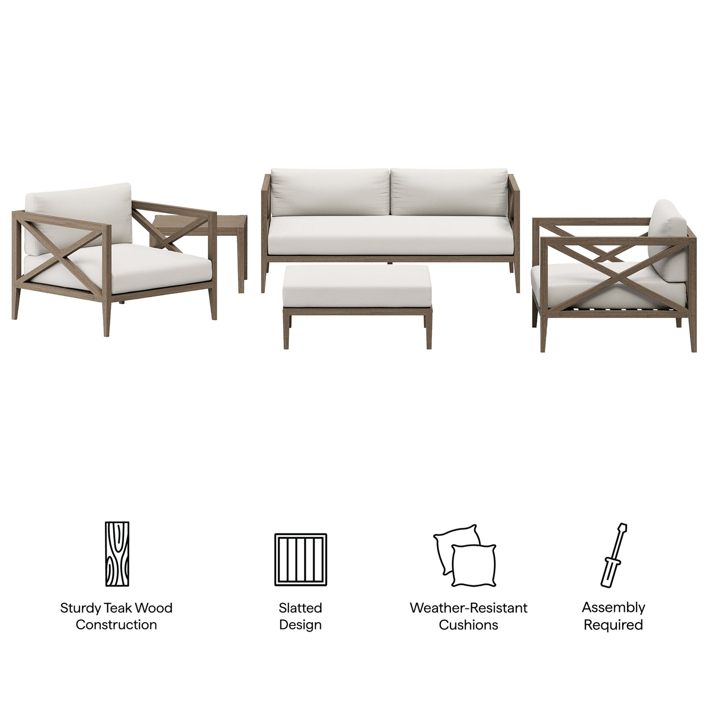 Northlake 5-Piece Outdoor Patio Teak Wood Furniture Set by Furniture For America