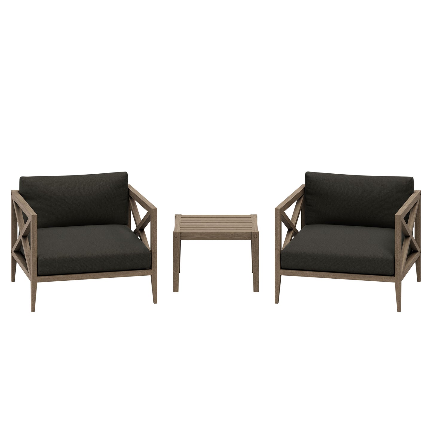 Roan 3-Piece Outdoor Patio Teak Wood Furniture Set with Armchair and Side Table in Weathered Gray Flint