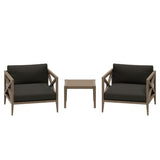 Roan 3-Piece Outdoor Patio Teak Wood Furniture Set with Armchair and Side Table in Weathered Gray Flint