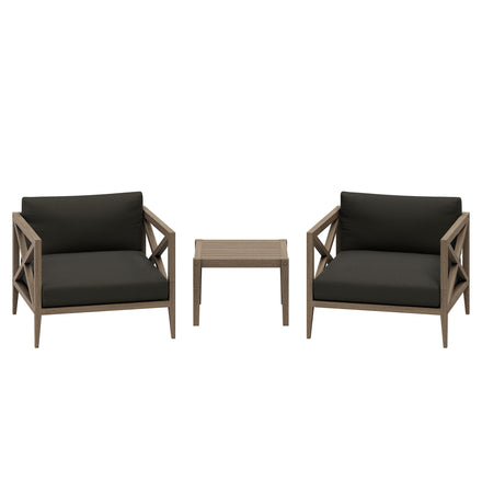Northlake 3-Piece Outdoor Patio Teak Wood Furniture Set with Armchair and Side Table in Weathered Gray Flint