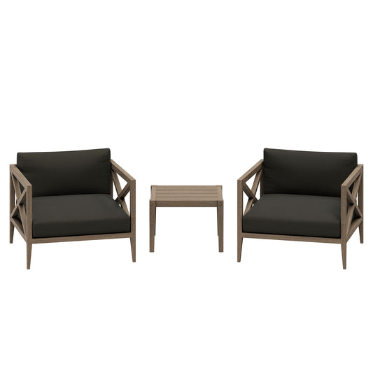 Northlake 3-Piece Outdoor Patio Teak Wood Furniture Set with Armchair and Side Table by Furniture for America