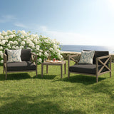 Roan 3-Piece Outdoor Patio Teak Wood Furniture Set with Armchair and Side Table in Weathered Gray Flint