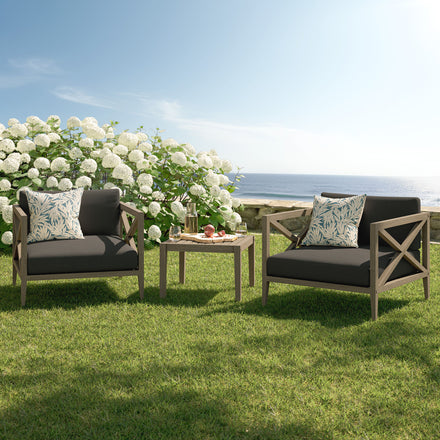 Northlake 3-Piece Outdoor Patio Teak Wood Furniture Set with Armchair and Side Table in Weathered Gray Flint
