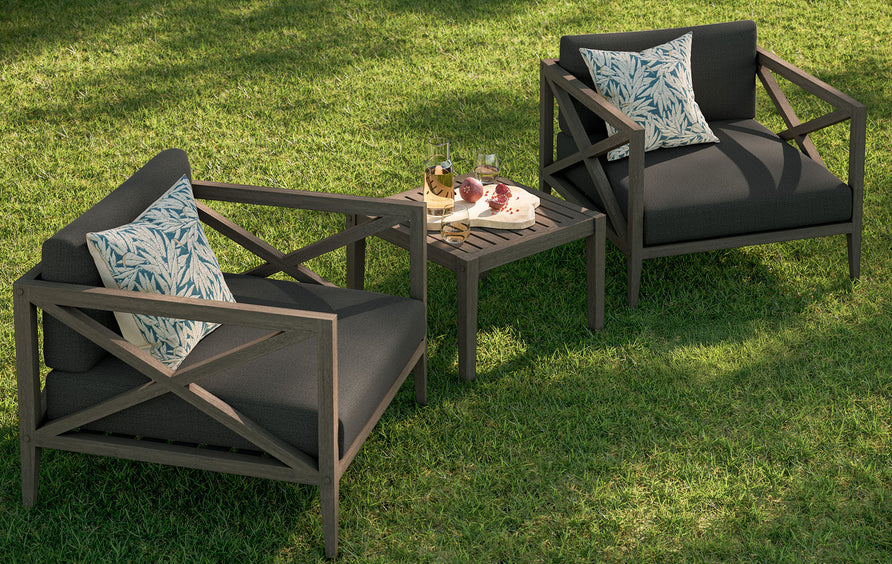 Roan 3-Piece Outdoor Patio Teak Wood Furniture Set with Armchair and Side Table in Weathered Gray Flint