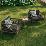 Roan 3-Piece Outdoor Patio Teak Wood Furniture Set with Armchair and Side Table in Weathered Gray Flint