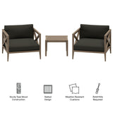 Roan 3-Piece Outdoor Patio Teak Wood Furniture Set with Armchair and Side Table in Weathered Gray Flint