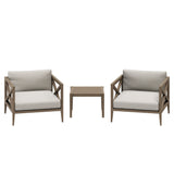 Roan 3-Piece Outdoor Patio Teak Wood Furniture Set with Armchair and Side Table in Weathered Gray Pebble
