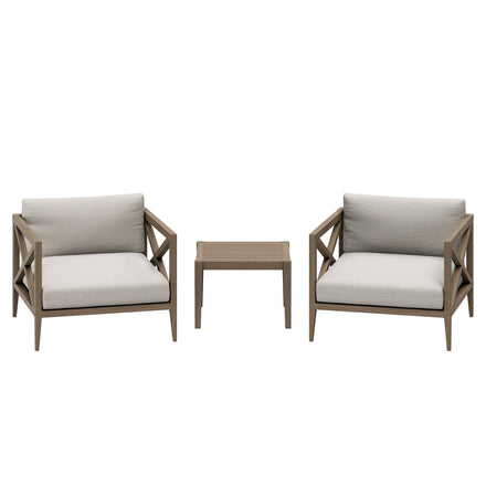 Northlake 3-Piece Outdoor Patio Teak Wood Furniture Set with Armchair and Side Table in Weathered Gray Pebble