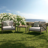Roan 3-Piece Outdoor Patio Teak Wood Furniture Set with Armchair and Side Table in Weathered Gray Pebble