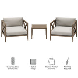 Roan 3-Piece Outdoor Patio Teak Wood Furniture Set with Armchair and Side Table in Weathered Gray Pebble