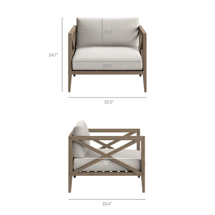 Northlake 3-Piece Outdoor Patio Teak Wood Furniture Set with Armchair and Side Table in Weathered Gray Pebble