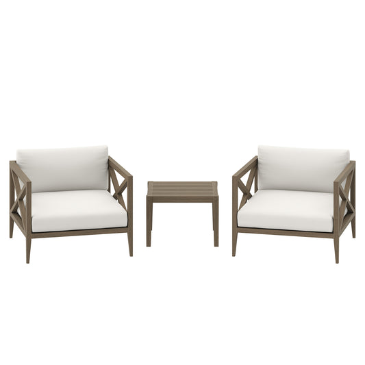 Northlake 3-Piece Outdoor Patio Teak Wood Furniture Set with Armchair and Side Table by Furniture For America