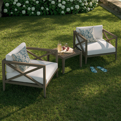 Northlake 3-Piece Outdoor Patio Teak Wood Furniture Set with Armchair and Side Table by Furniture For America
