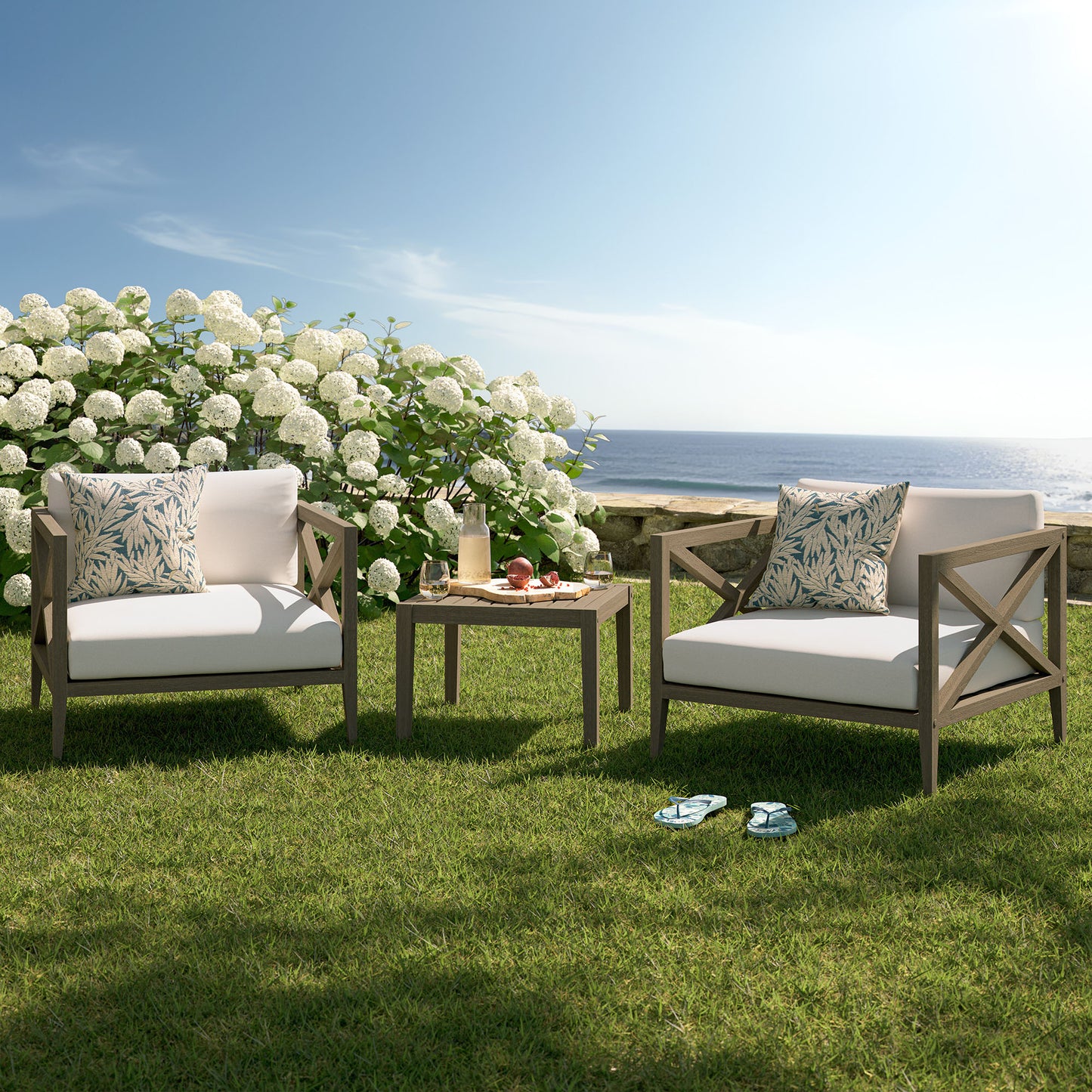 Northlake 3-Piece Outdoor Patio Teak Wood Furniture Set with Armchair and Side Table by Furniture For America