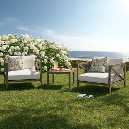 Northlake 3-Piece Outdoor Patio Teak Wood Furniture Set with Armchair and Side Table by Furniture For America
