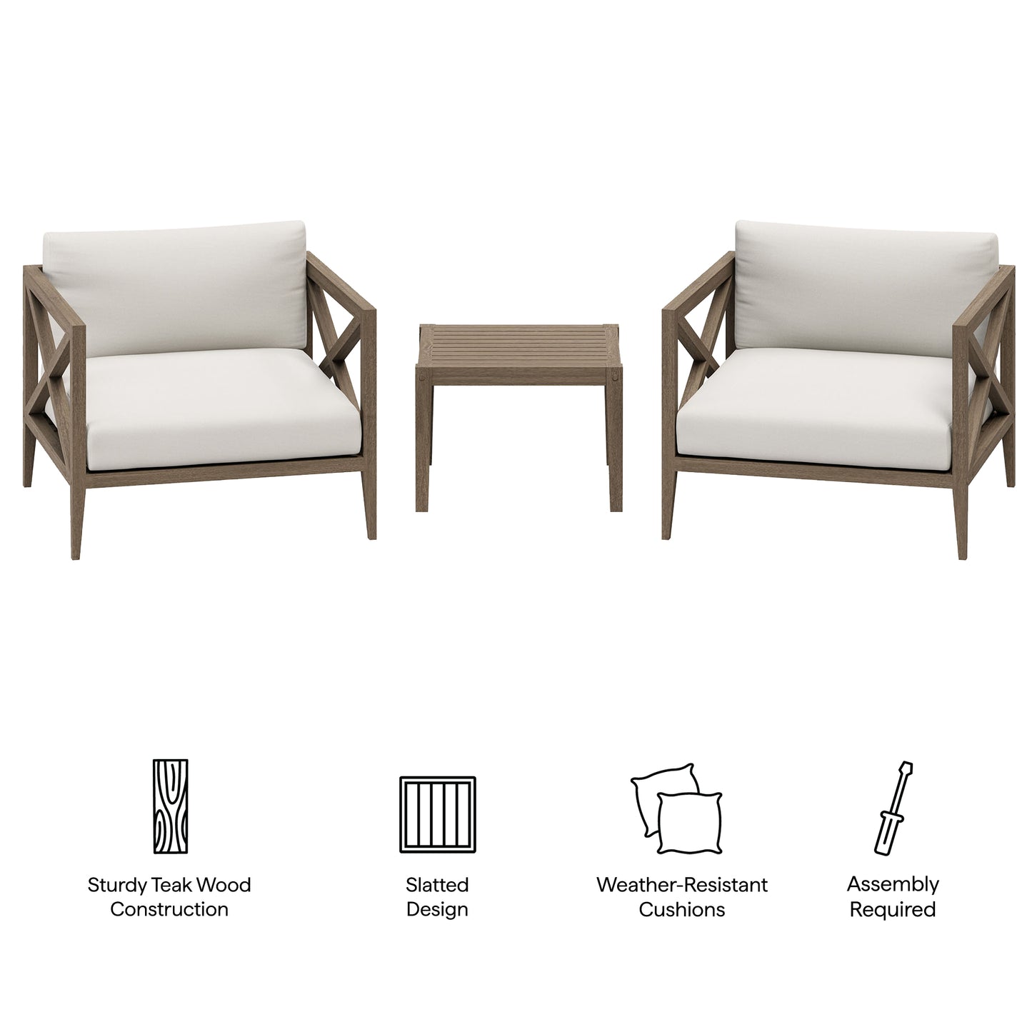 Northlake 3-Piece Outdoor Patio Teak Wood Furniture Set with Armchair and Side Table by Furniture For America