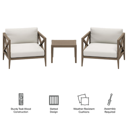 Northlake 3-Piece Outdoor Patio Teak Wood Furniture Set with Armchair and Side Table by Furniture For America