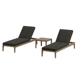 Roan 3-Piece Outdoor Patio Teak Wood Furniture Set with Chaise Lounges and Side Table in Weathered Gray Flint