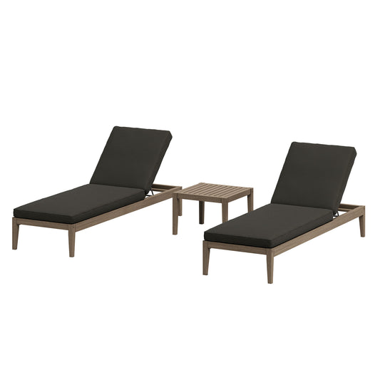 Northlake 3-Piece Outdoor Patio Teak Wood Furniture Set with Chaise Lounges and Side Table by Furniture for America