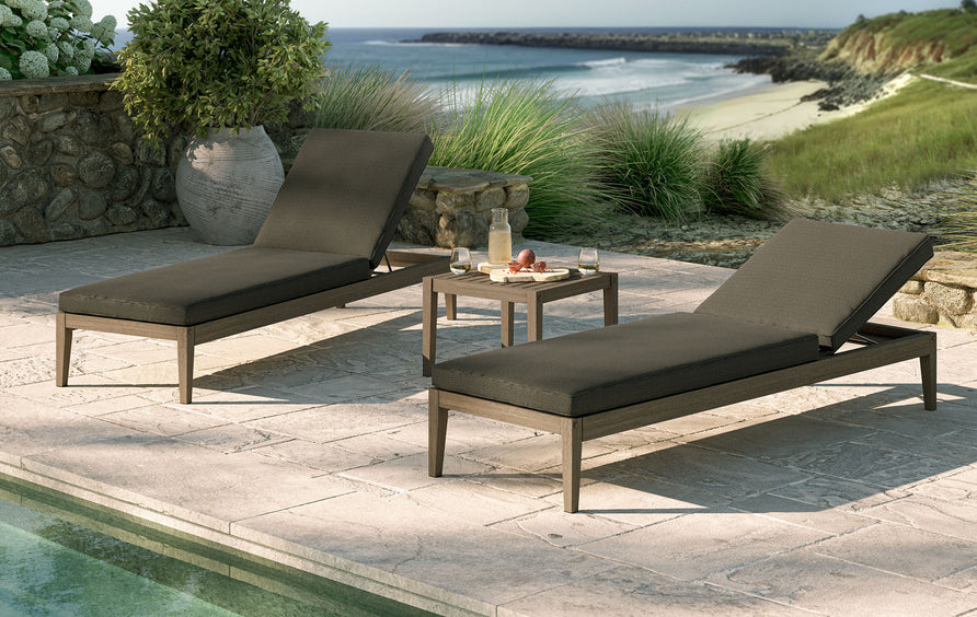 Roan 3-Piece Outdoor Patio Teak Wood Furniture Set with Chaise Lounges and Side Table in Weathered Gray Flint